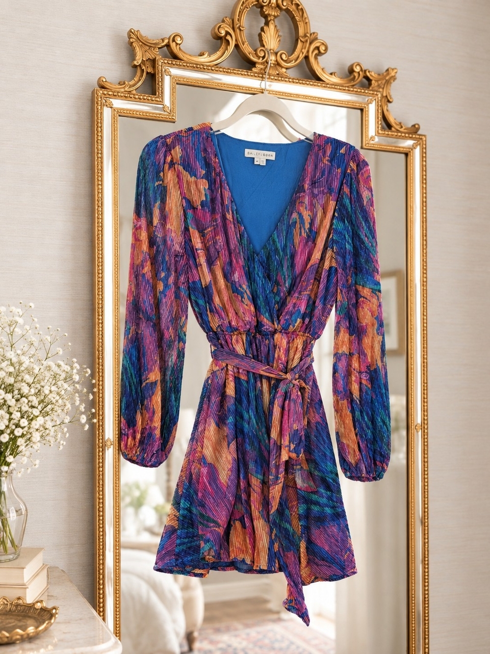 Baltic Born Multi-Color Wrap Dress with Belt Size Medium